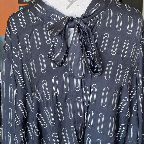ModCloth Blouse Plus Sz 3X Bow Tie Neck Long Sleeve Rodeo Retro Preppy Western - Picture 6 of 14